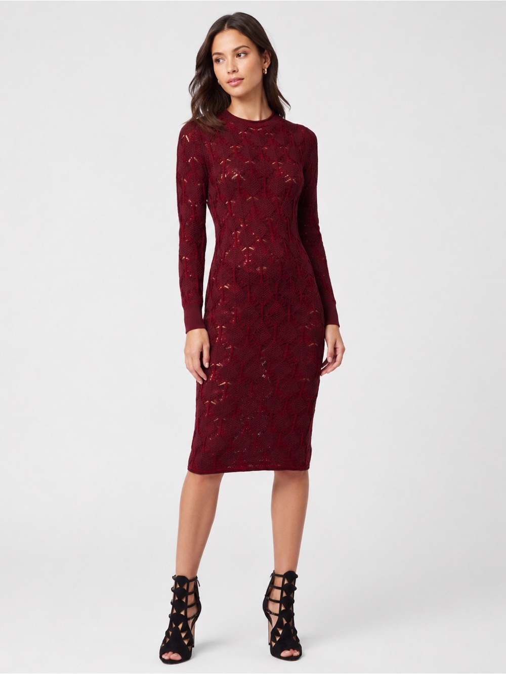 Thakoon Burgundy Open Knit Wool Sweater Midi Dress M Savannah Guthrie